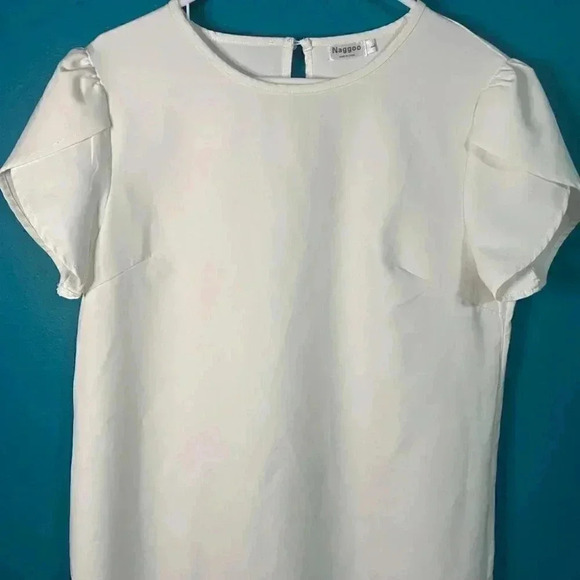 Naggoo White Tulip Sleeve Ruffle Shift Dress - Picture 3 of 6